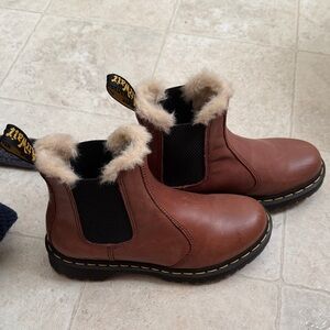 Dr. Martens Tan Leather Boots with Fur Trim
